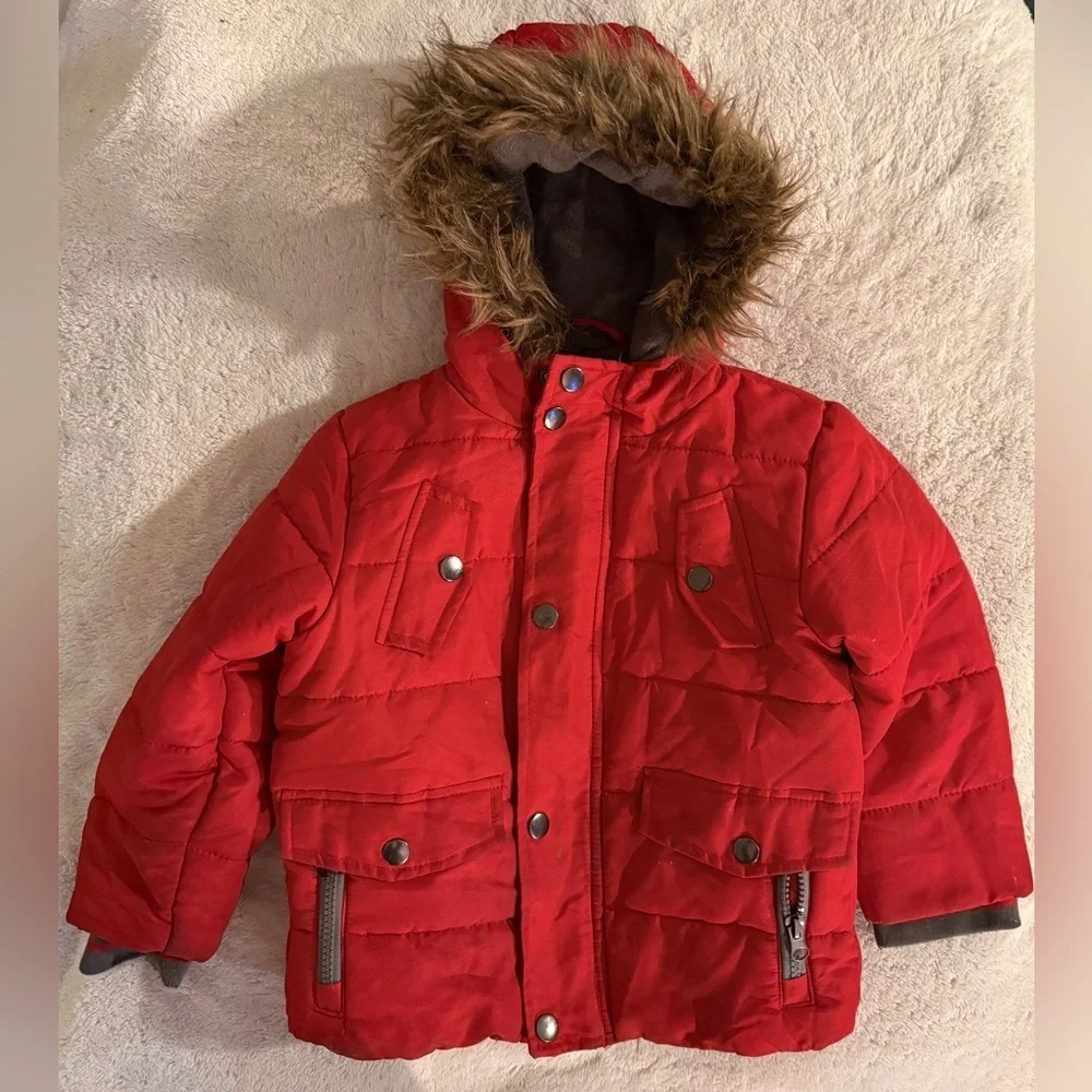Rothschild Cherry Puffer Coat with Fur Trim